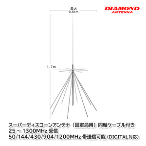 第一電波工業 D130 スーパーディスコーンアンテナ（固定局用）同軸ケーブル付き ダイヤモンドアンテナ