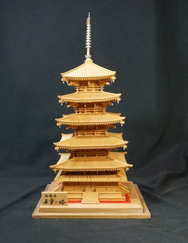 日本美術 模型 法隆寺 五重塔 高さ約50cm 美術品 木製 骨董 小物入れ-