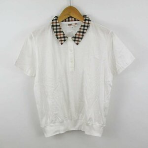 ダックス ポロシャツ 半袖 襟チェック カットソー トップス コットン100％ レディース Lサイズ ホワイト DAKS