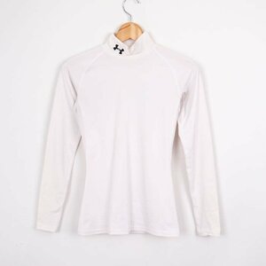  Under Armor T-shirt long sleeve high‐necked Logo embroidery reverse side mesh stretch sportswear men's SM size white UNDER ARMOUR