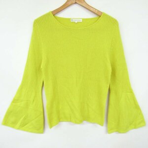 k Miki .k rib knitted long sleeve flair sleeve wool * cashmere . tops lady's 7 size yellow Kumikyoku 