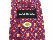 ランセル ブランドネクタイ 総柄 格子柄 シルク イタリア製 メンズ レッド LANCEL_画像3