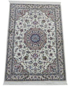ペルシャ絨毯 カーペット ウール シルク 手織り 高級 ペルシャ絨毯の本場 イラン ナイン産 中型サイズ 203cm×137cm 本物保証 直輸入