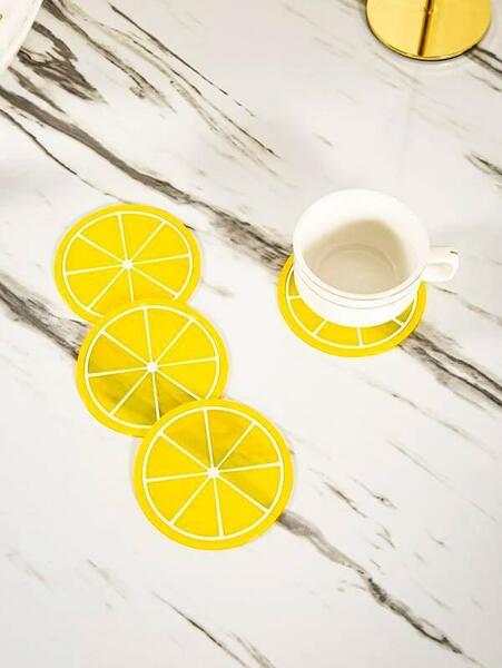 【新品】レモンパターン　シリコンコースター４枚セット