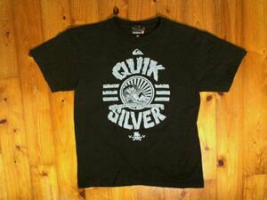 ☆難有☆クイックシルバー☆QUIKSILVER☆ロゴプリトン半袖Tシャツ プ コットンTシャツ　Ｓ 黒　ブラック