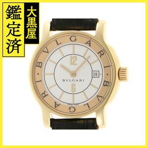 BVLGARI ブルガリ ソロテンポ ST29GL ホワイト イエローゴールド×レザー レディース （2141000332499）【200】