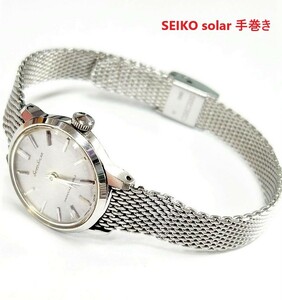 SEIKO Solar Seiko solar hand winding watch wristwatch lady's free size operation goods [ free shipping ]