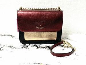 ★未使用品★Kate Spade/ケイトスペード ブロックフラップ チェーンクロスボディ ショルダーバッグ レザー レディース 定価約70.000