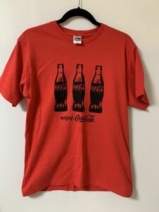 即決/enjoy Coca-Cola T-shirtコカコーラ 瓶 プリントデザイン 半袖Tシャツ/Lサイズ/Tee/レッド赤/トムス株式会社/USED/古着/ヨレ等経年