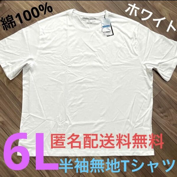 6L☆ホワイト綿100%無地Tシャツ大きいメンズ特大白