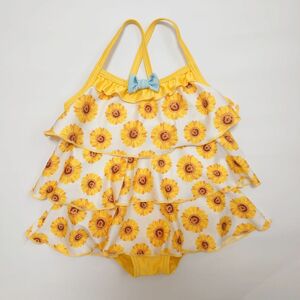 【80cm】ベビー 女の子 水着 フリル ひまわり 黄色 花柄 ワンピース型