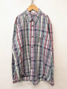 k6236: made in Japan!PAGELO Pajero men's gentleman check pattern long sleeve shirt L total pattern shirt / button down shirt navy blue red yellow green :5