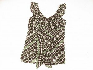 k6186: made in Japan!TORNADO MART ( Tornado Mart fam) retro pattern / rhinoceros ke pattern camisole 38 poly- blouse khaki tea :35