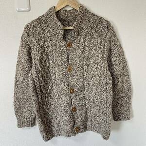 【knit cardigan】ケーブルニットカーディガン ミックス糸 ボタン アウター セーター トップス ベージュ ブラウン系 メンズ/ 10284YY