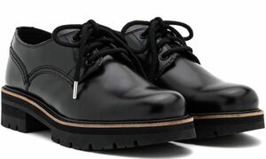 送料無料 Clarks 23.5cm チャンキー レースアップ 軽量 ブラック チャンキー フラット レザー オフィス スニーカー パンプス at48