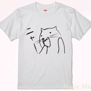 2色2着セット　Tシャツ　猫　ねこ　イラスト　Lサイズ　ホワイト　ブラック　MagicMind　ネコニャー　ユニセックスTシャツ