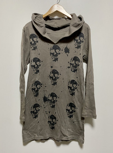 *BLACK PEACE NOW black Peace Now Skull total pattern long height pull over Parker sweat M grey gray skeleton One-piece 