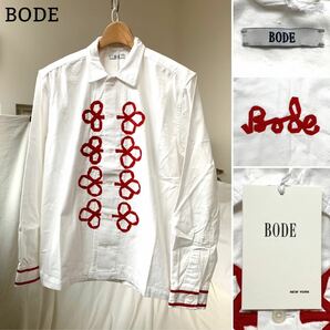 新品 BODE ボーディ FROG APPLIQUE LS SHIRT 長袖 コットン シャツ L/XL メンズ ロゴ アップリケ 刺繍 白 ホワイト 希少の画像1
