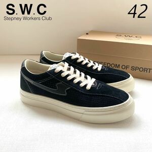 新品 S.W.C ステファニーワーカーズクラブ DELLOW S-STRIKE TRACK スエード スニーカー 42 メンズ 黒 ブラック SUEDE PERF 送料無料