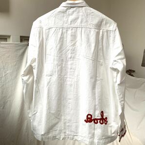 新品 BODE ボーディ FROG APPLIQUE LS SHIRT 長袖 コットン シャツ L/XL メンズ ロゴ アップリケ 刺繍 白 ホワイト 希少の画像3
