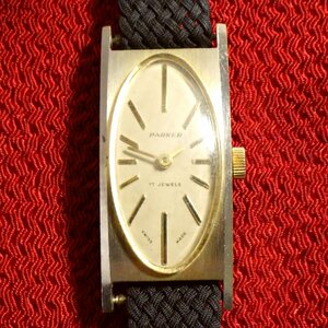 貴重★アンティーク Parker スイス製 17石使用 縦長ゴールドケース 手巻き腕時計　レトロビンテージウォッチ