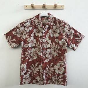 Hilo Hattie ヒロハッティ HAWAII/USA製 メンズ 半袖アロハシャツ ハイビスカス柄 美品 size M/XL