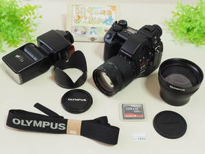 ◆カメラ1455_P8◆ CAMEDIA E-10(グリップなど本革に貼替)・FL-40・TCON-14B・CFカード512MBのセット OLYMPUS オリンパス Used ～iiitomo～