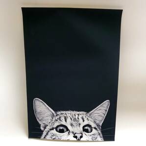 猫の雑貨 HANAKO 子猫の版画 猫のキャンパス A4サイズ モノトーン トラ猫 黒地Ｃの画像5