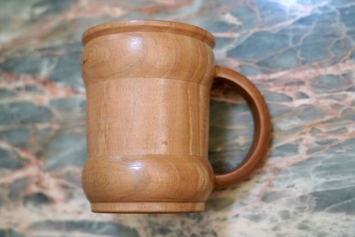 Nouveau ★ Mug asiatique en bois de coco fait main ★ Grande tasse, ustensiles à thé, Tasse, en bois
