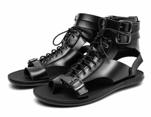新品 27cm ブーツサンダル 2165 黒 ブラック BLACK メンズ グラディエーター 靴 サマー 夏靴 オープントゥー パンク ロック ヴィジュアル系