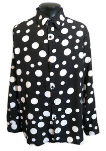 新品 Mサイズ ピエロの様な水玉シャツ ドット柄シャツ 1482 黒×白 ヴィジュアル系 地雷系 ゴシック 柄シャツ パンク ロック ヒップホップ