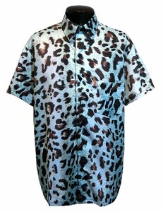 新品 2XLサイズ 豹柄シャツ 半袖 レギュラーカラー 1629 ミントブルー パンサー レオパード ロカビリーシャツ 柄シャツ オーバーサイズ