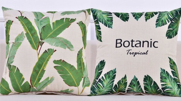 新品　クッションカバー　2枚セット　トロピカル　夏向き　雰囲気　ハワイ風　45ｘ45　葉っぱ　植物　飾り
