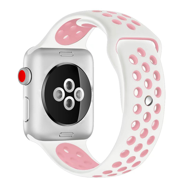 (38MM/40MM, ホワイト/ピンク)Apple Watch用 バンド シリコン製 スポーツ バンド アップルウォッチ バンド Series 6/5/4/3/2/1に対応