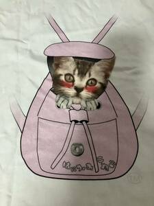 パロディーTシャツ・はにかみ仔猫Tシャツ（アメリカン・ピンクリュック）男女兼用・М