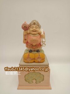 【ケーリーフショップ】総檜材 仏教工芸品 仏師で仕上げ品 七福神 大黒天立像 木彫仏教 精密彫刻