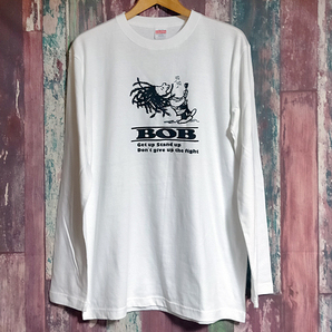 送込 ボブマーリー＆チャーリーブラウン get up stand up ロンT 長袖Tシャツ 白 Lサイズの画像1