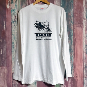 送込 ボブマーリー＆チャーリーブラウン get up stand up ロンT　長袖Tシャツ　白 Lサイズ