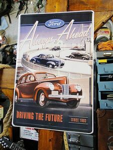 1940 フォード・クーペ　ブリキ看板（Always Ahead） アメリカ雑貨 アメリカン雑貨 サインプレート ティンサインボード