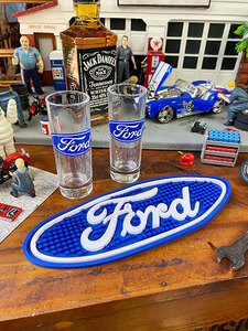  Ford oval Logo shot glass & Mini bar mat set # american miscellaneous goods America miscellaneous goods 