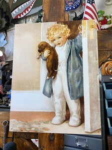 「ワンちゃんを抱っこする赤ちゃん」　ブリキ看板 ■ アメリカン雑貨 アメリカ雑貨