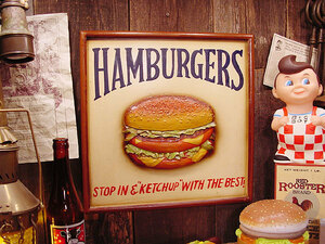 ハンバーガー　木製看板 アメリカ雑貨 アメリカン雑貨 壁掛け インテリア おしゃれな部屋 人気