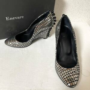 [ beautiful goods ]Enevareenevare Wedge pumps metallic type pushed . suede heel 9cm 23.5cm silver *L