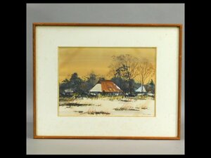 Art hand Auction Toshihiko Atsushi Snowy Sunset Landscape Painting Watercolor Painting Framed Musashino Landscape Painter Fudokai Member Solo Exhibition at Ginza Gallery etc. w221006, painting, watercolor, Nature, Landscape painting