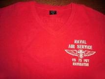 AVIREX アヴィレックス U.S.N. NAVAL AIR SERVICE アメリカ海軍航空隊 Tシャツ ワッフル地 半袖 Vネック RED M 正規品 使用少 美品/米海軍_画像3