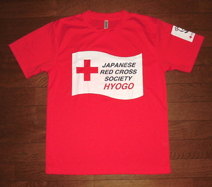 JAPANESE RED CROSS SOCIETY HYOGO 日本赤十字社 兵庫県支部 Tシャツ 半袖 ドライ RED M 使用僅 ほぼ未使用 美品/ハートラちゃん