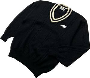 MIZUNO * осень-зима Basic надеты поворот * шерсть вязаный свитер черный L спорт Golf тренировка защищающий от холода движение поле Mizuno #DE249