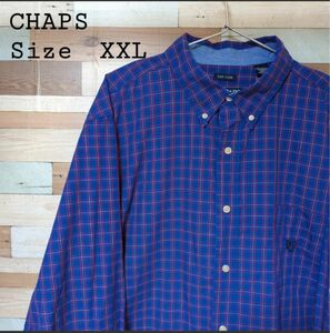 《商品名》ＣＨＡＰＳ　チャップス　チェック柄長袖シャツ　古着　ビッグサイズブルーホワイトレッドXXL 長袖　メンズ