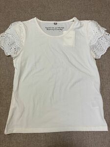 袖レース半袖Ｔシャツ☆ホワイト☆【未使用】Ｌサイズ☆訳あり品★お値引き不可★