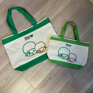 ファスナー付き親子トートバッグ GREEN DAKARA むぎちゃん・しずくちゃん